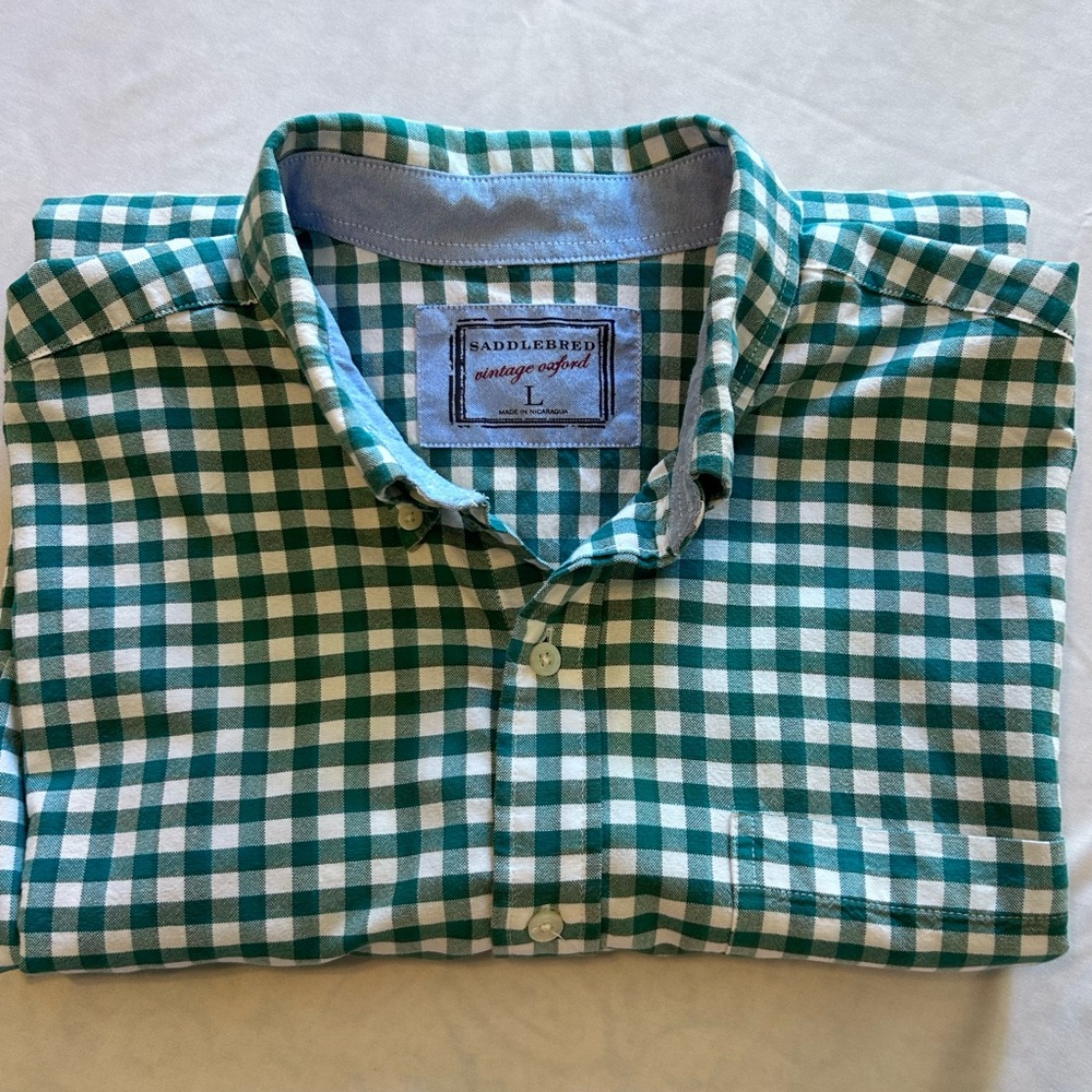 Saddlebred Teal and White Checkered Casual Shirt